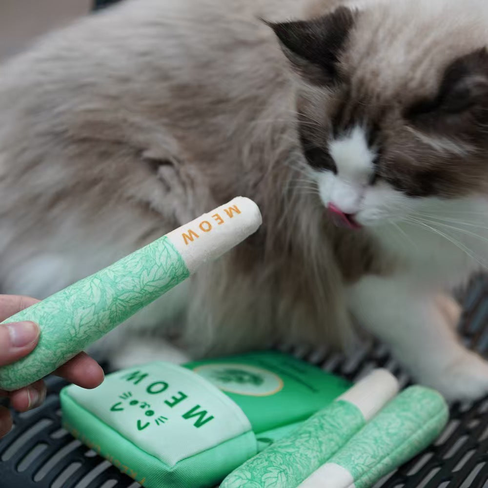 Meow Catnip Rolls, Premium 3-Pack Plush Chew Stick Set | Dental & Play Toy