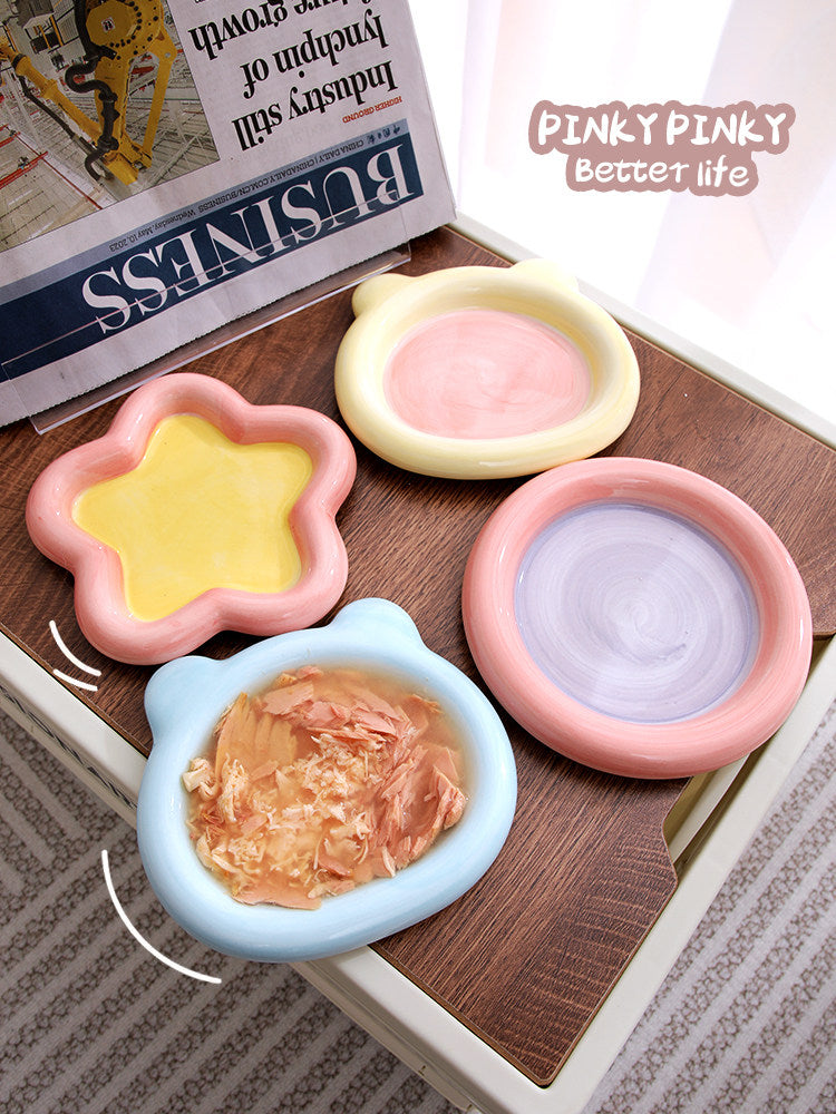 Flat Whisker-Friendly Ceramic Plate for Wet Food & Treats
