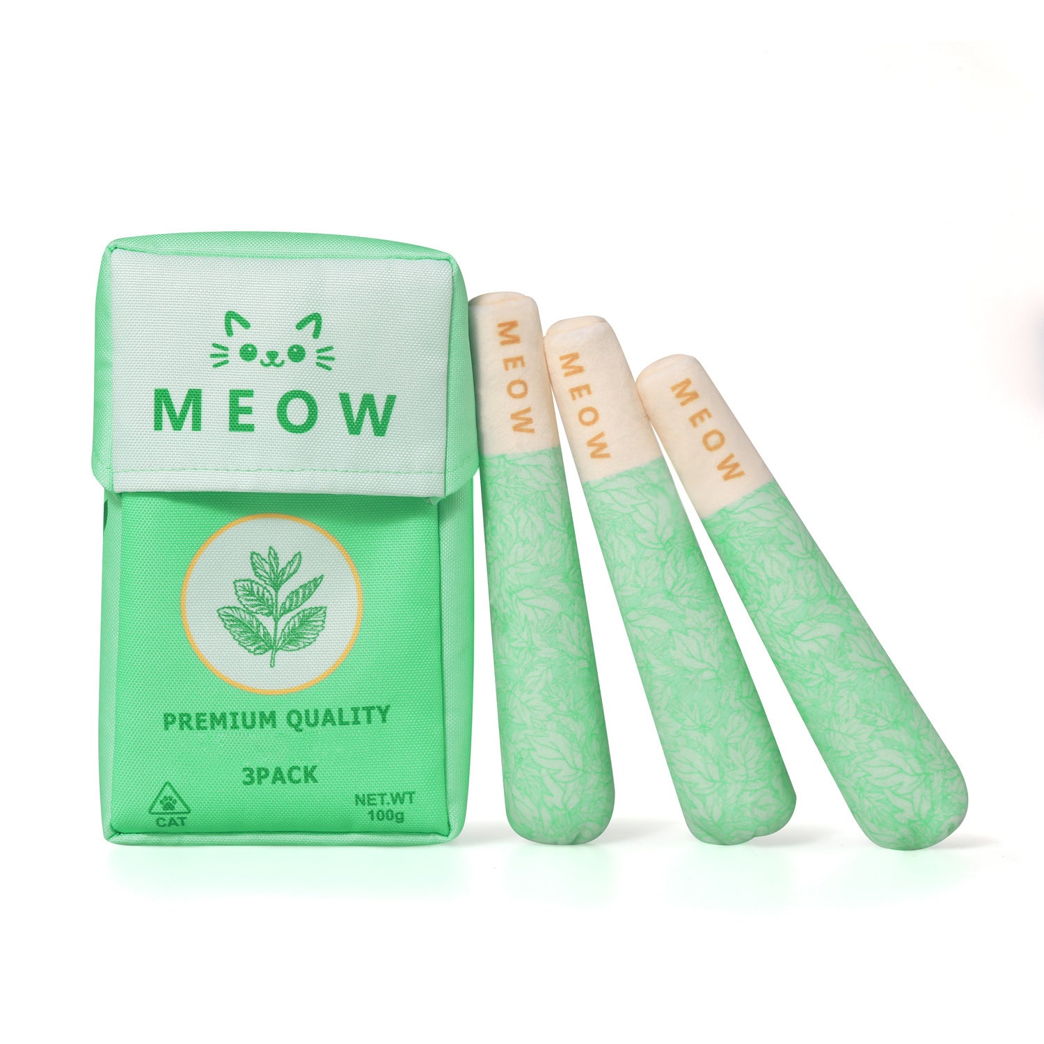 Meow Catnip Rolls, Premium 3-Pack Plush Chew Stick Set | Dental & Play Toy