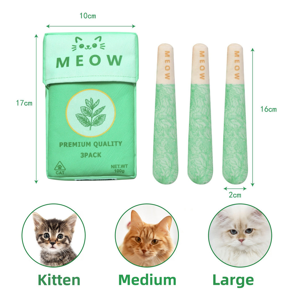 Meow Catnip Rolls, Premium 3-Pack Plush Chew Stick Set | Dental & Play Toy