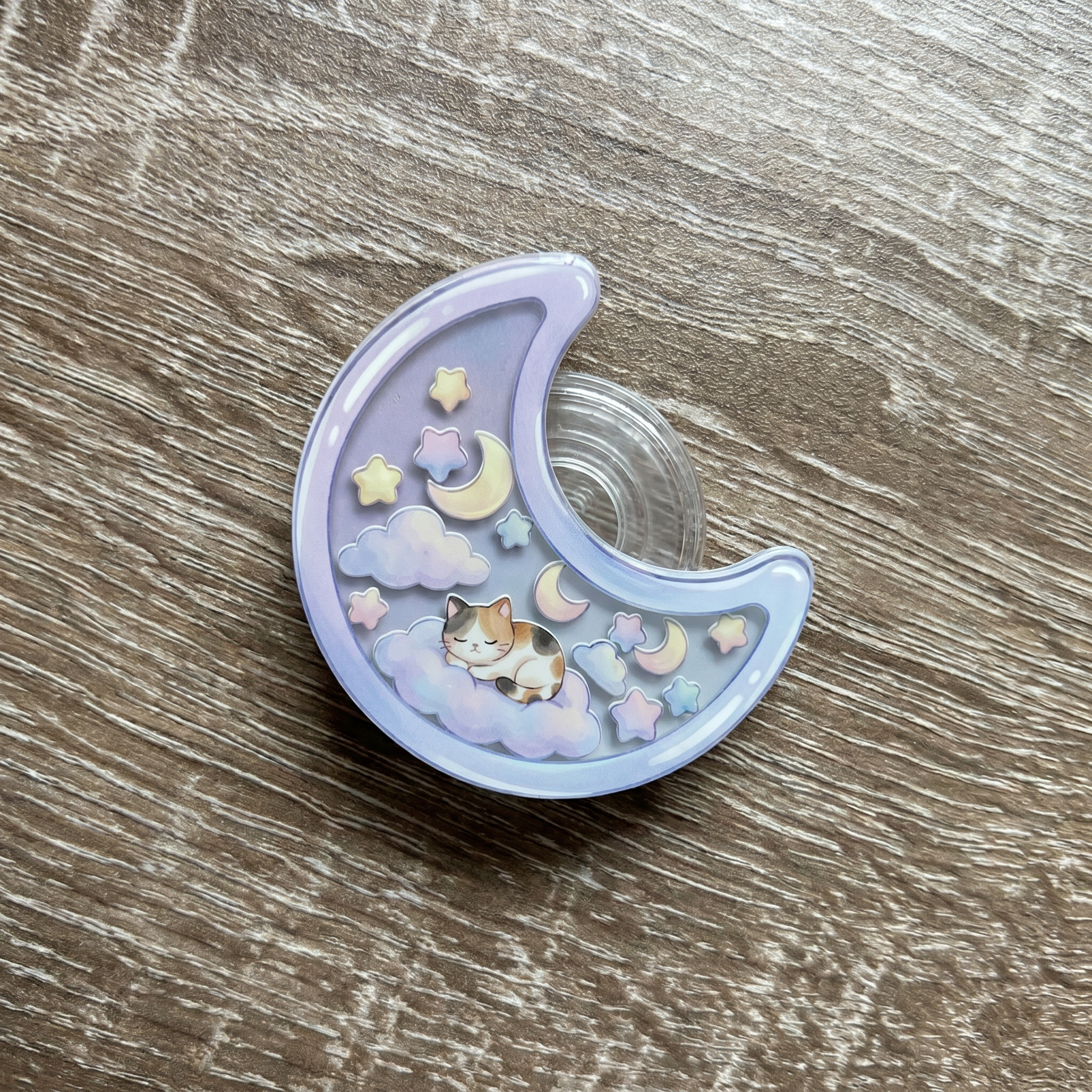 Crescent Moon Kawaii Cat Shaker Phone Grip Holder