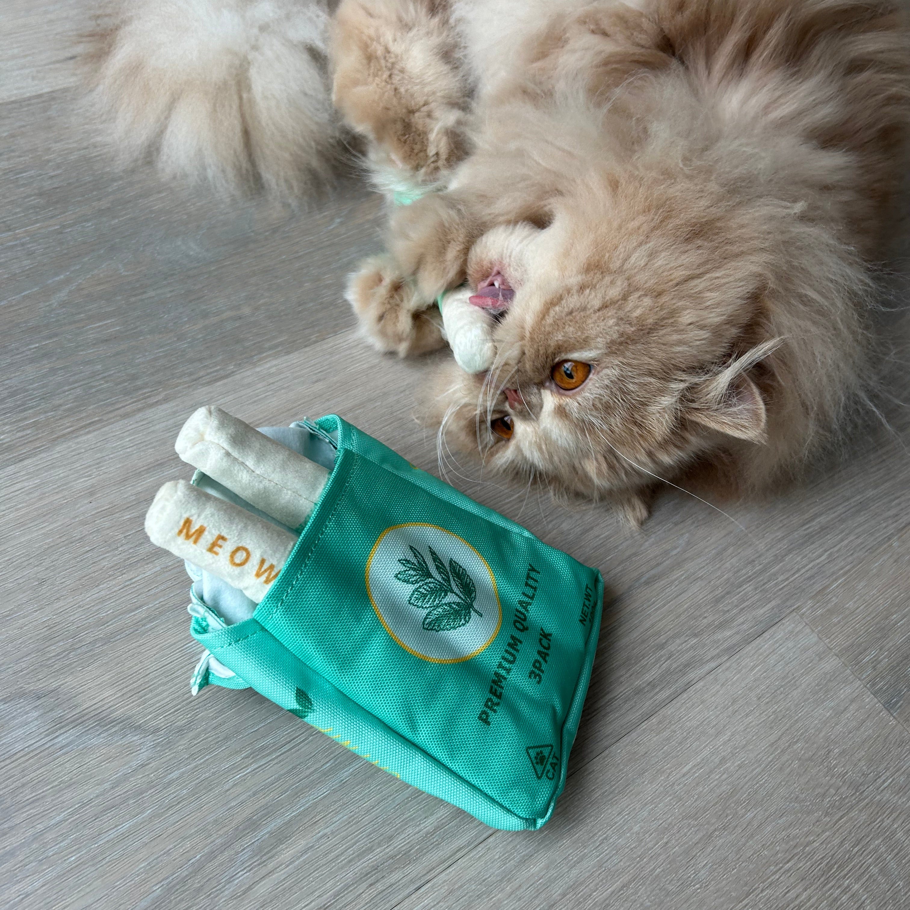 Meow Catnip Rolls, Premium 3-Pack Plush Chew Stick Set | Dental & Play Toy