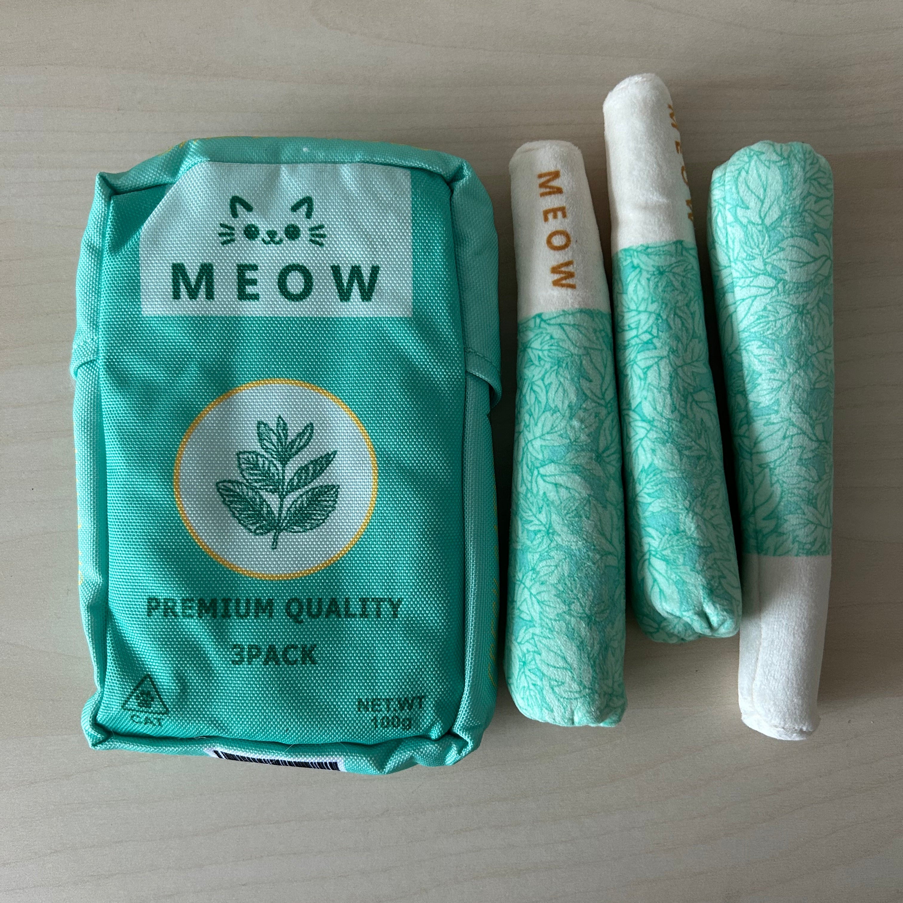 Meow Catnip Rolls, Premium 3-Pack Plush Chew Stick Set | Dental & Play Toy
