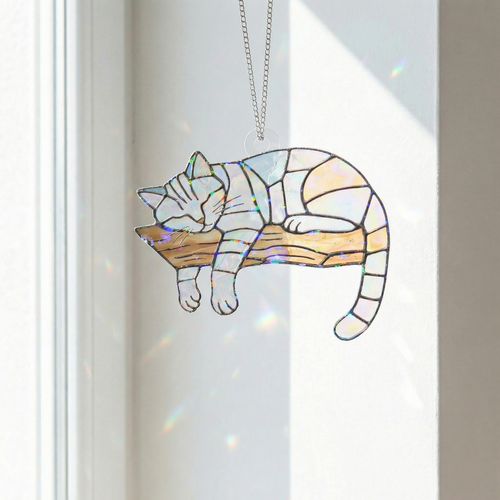 Cat Sleeping on a Branch Suncatcher