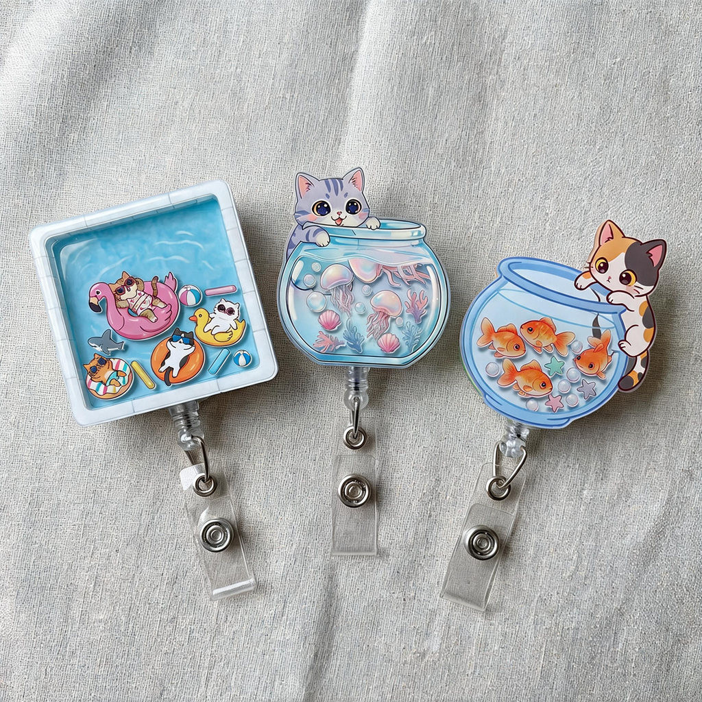 Kawaii Cat Shaker Badge Reel for Nurses, Teachers, Doctor, Midwife, Student & Office
