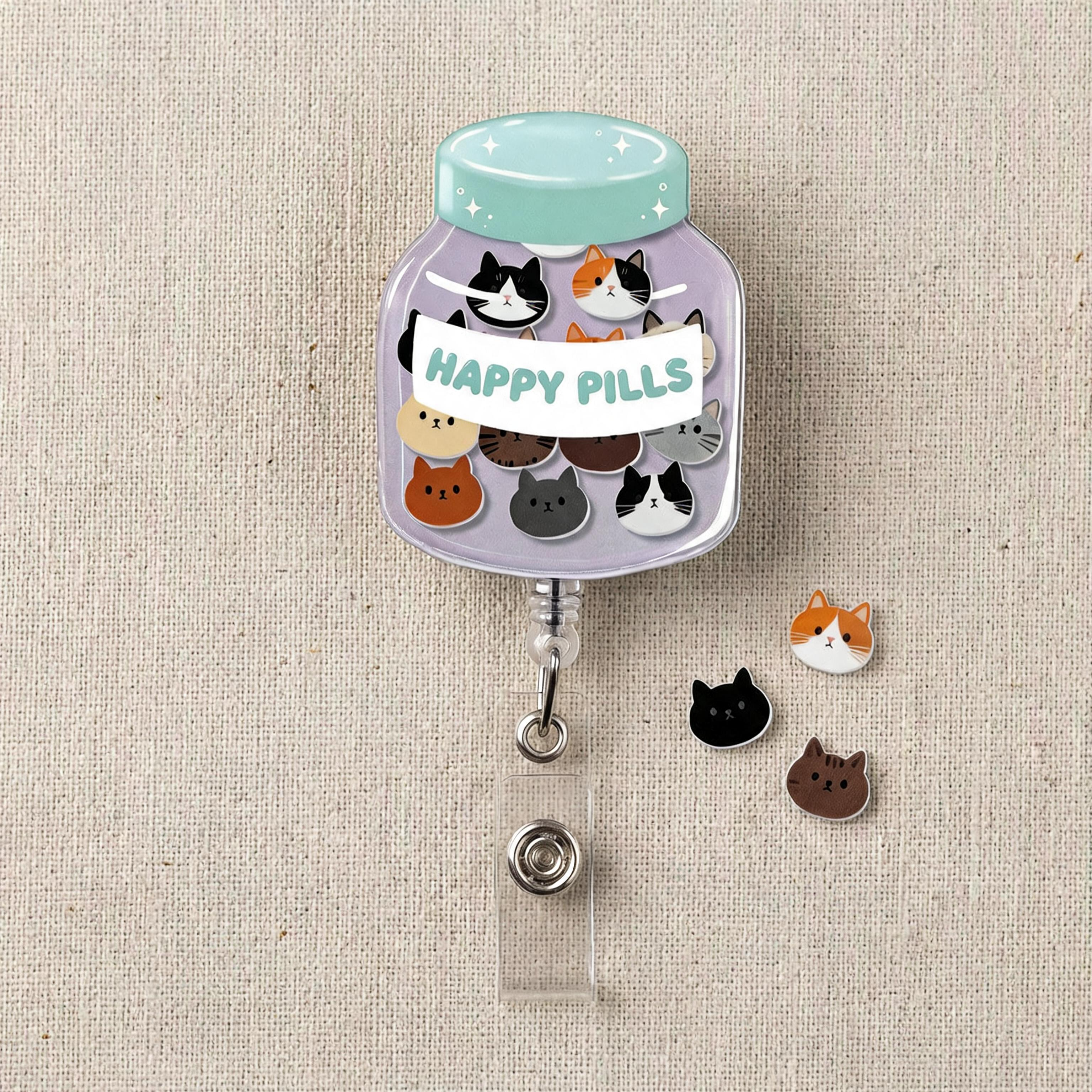 Happy Cat Pills Shaker Badge Reel