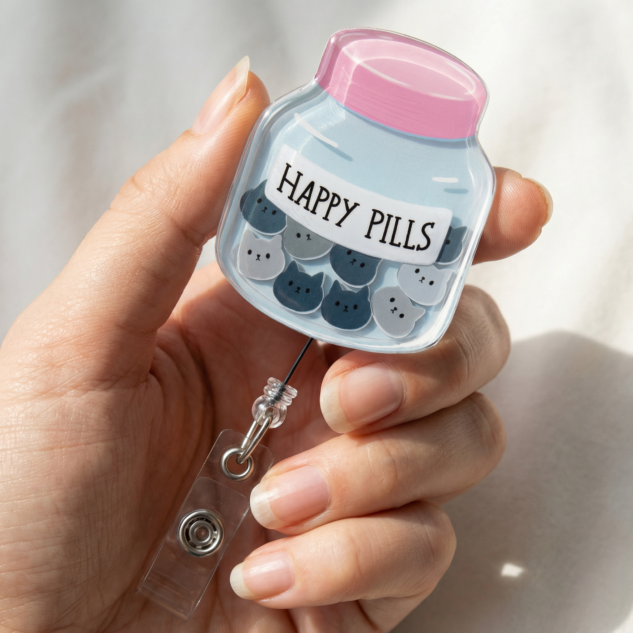 Happy Cat Pills Shaker Badge Reel