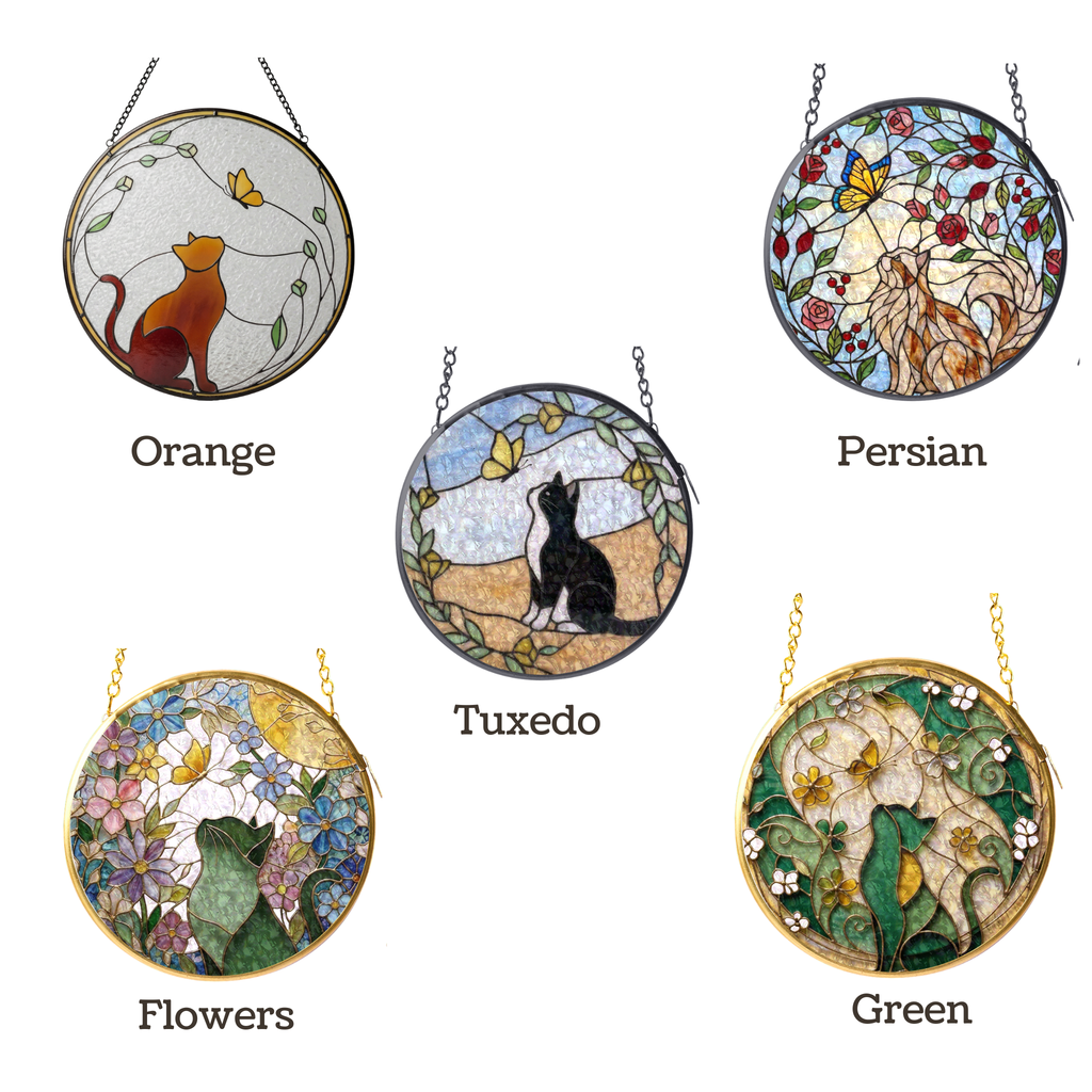 Cat & Butterfly Glass Suncatcher