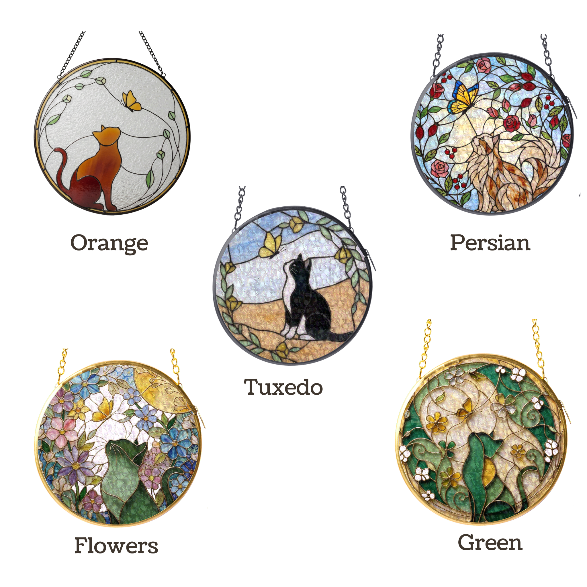 Cat & Butterfly Glass Suncatcher