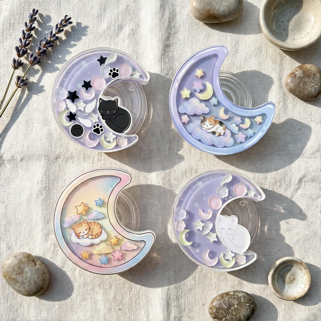 Crescent Moon Kawaii Cat Shaker Phone Grip Holder
