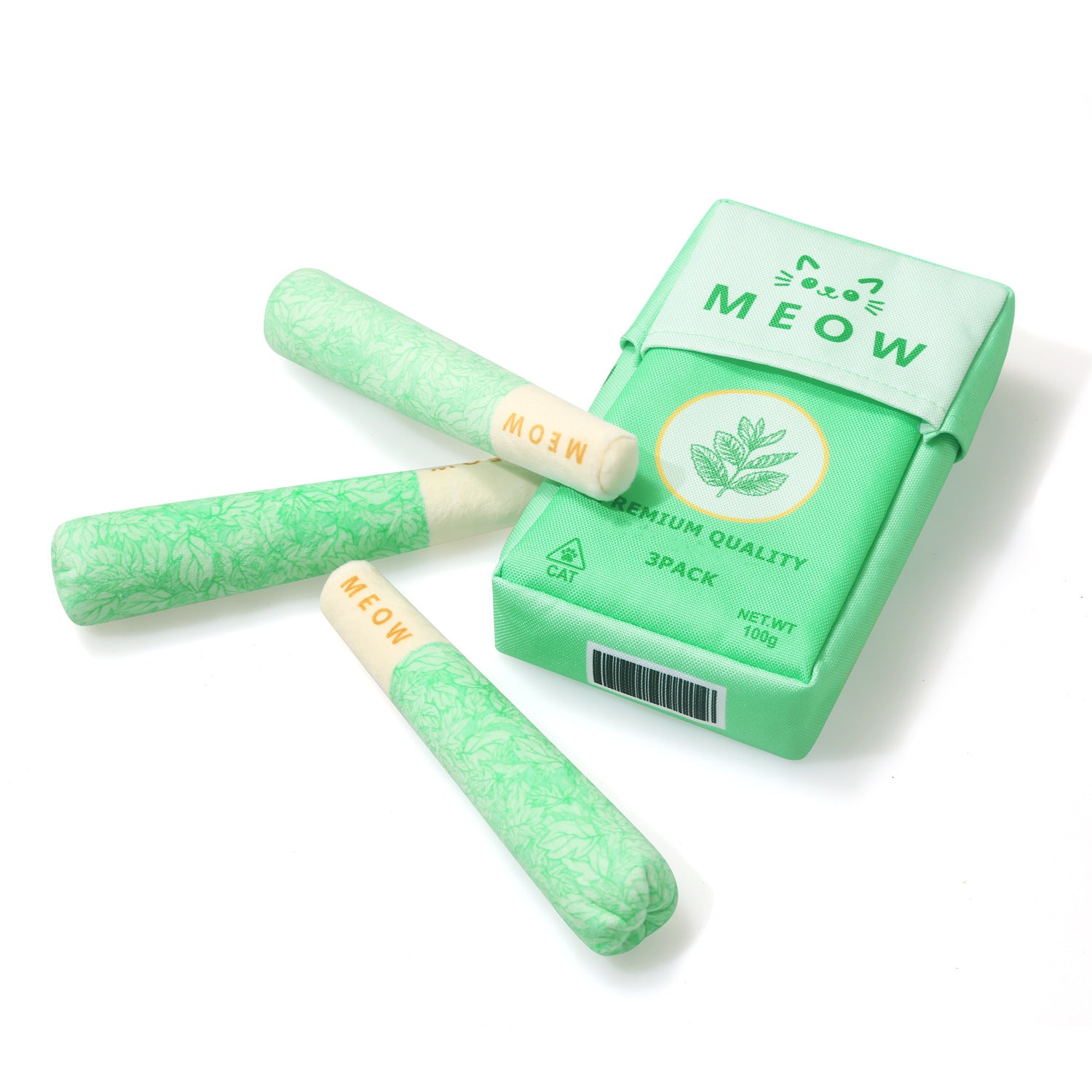 Meow Catnip Rolls, Premium 3-Pack Plush Chew Stick Set | Dental & Play Toy
