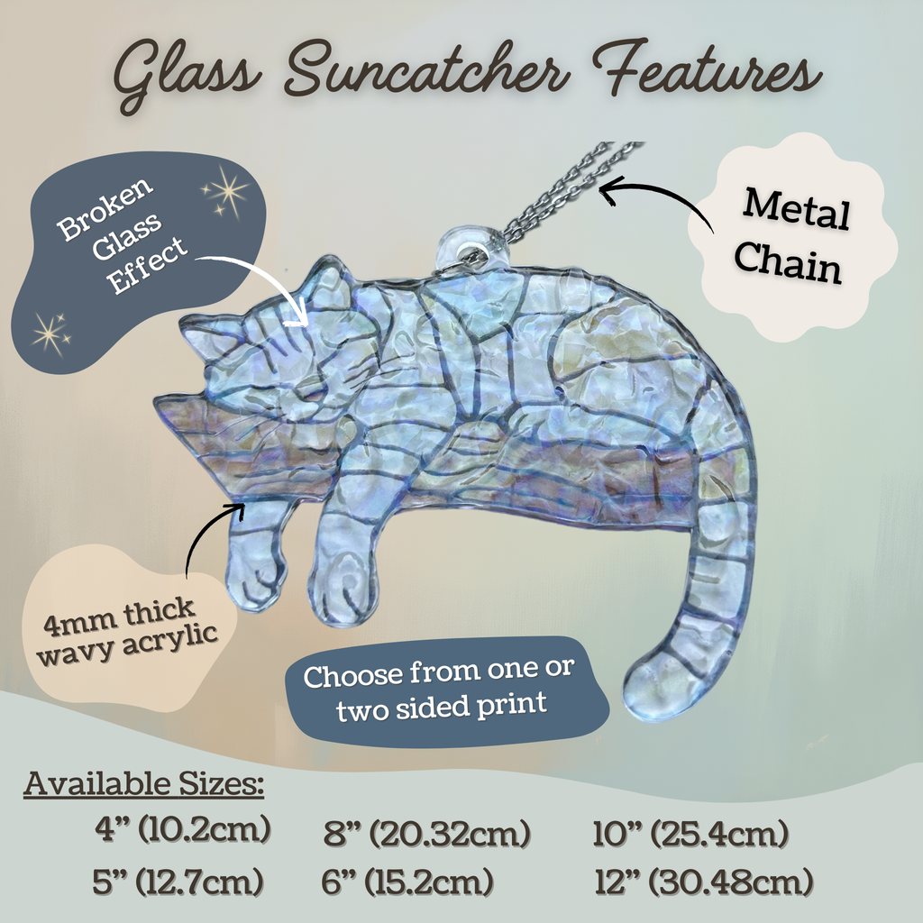 Dangling Cat Sleeping on a Branch Suncatcher, Holographic Rainbow Window Ornament