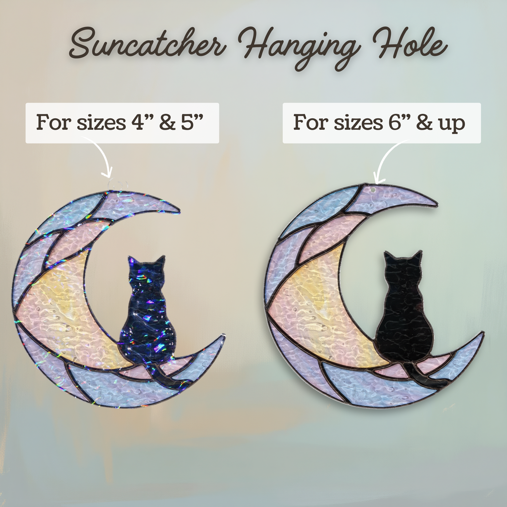 Celestial Moon Black Cat Suncatcher, Holographic Acrylic Window Decor, Double Sided Star Hologram, Dreamy Cat Lover Gift