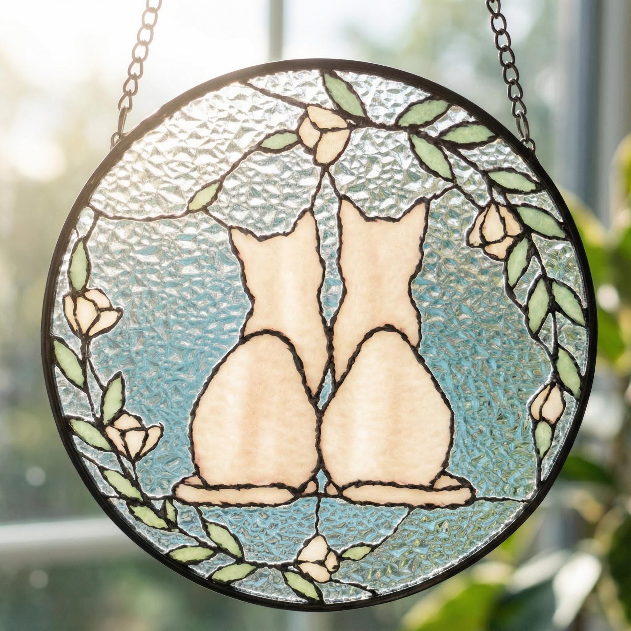 Two Cats Glass Suncatcher, Cat Lover Decor