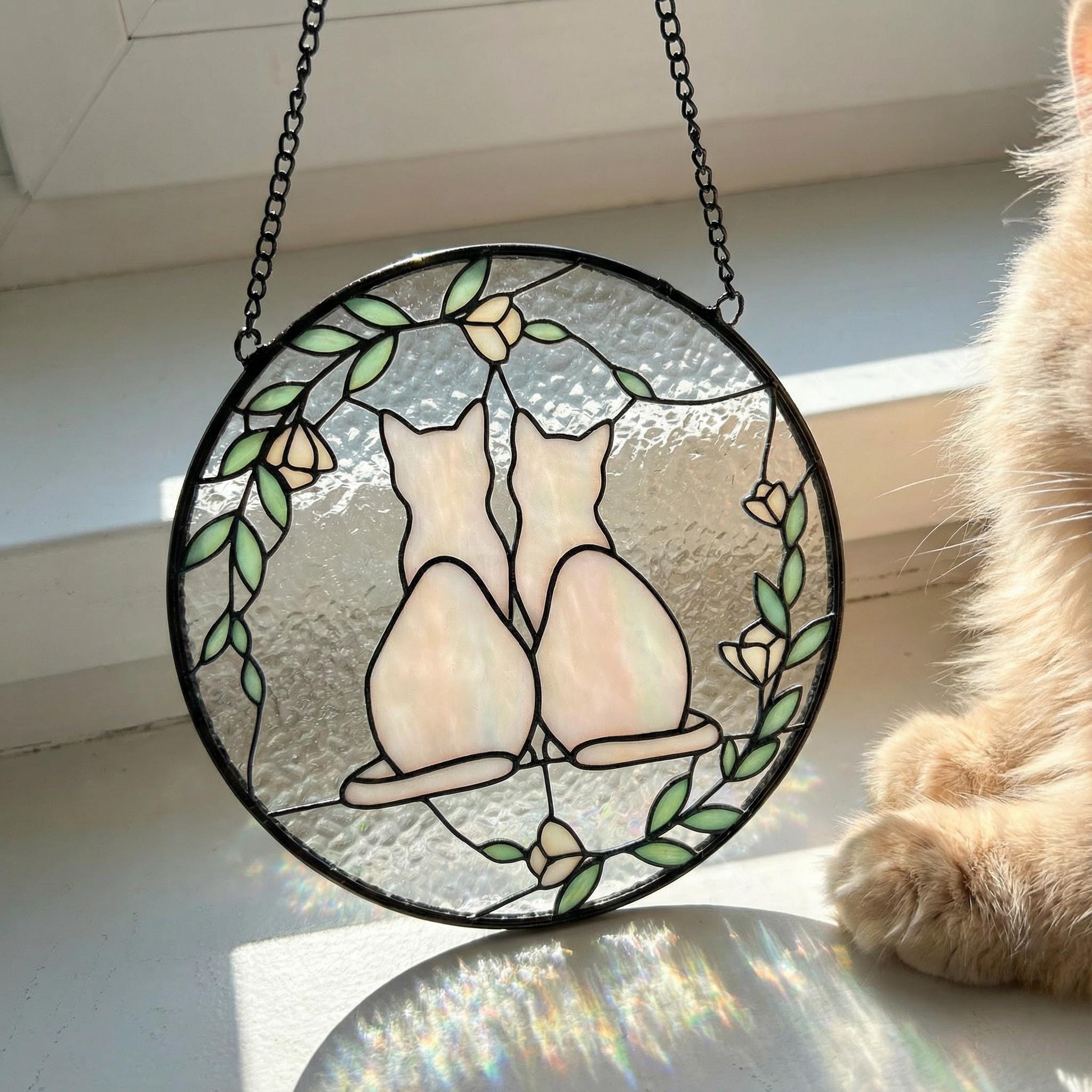 Two Cats Glass Suncatcher, Cat Lover Decor
