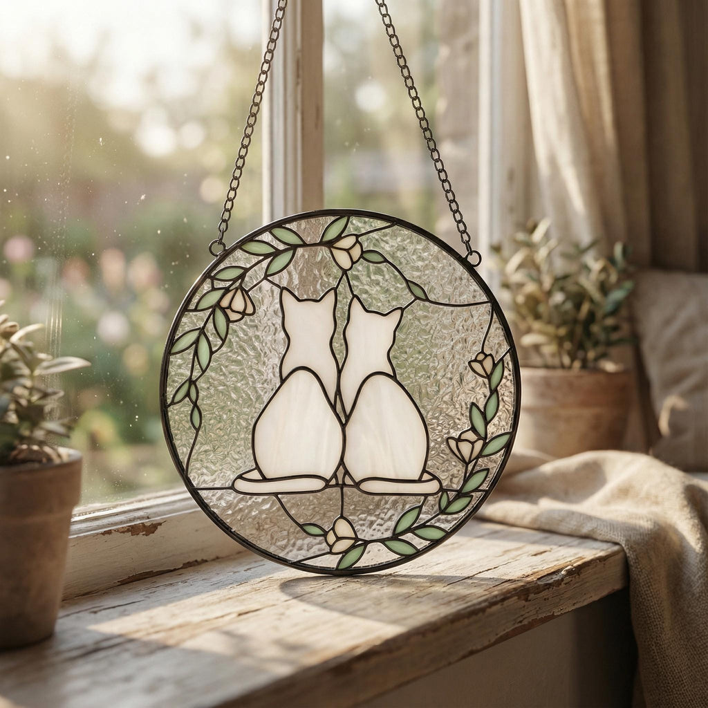 Two Cats Glass Suncatcher, Cat Lover Decor