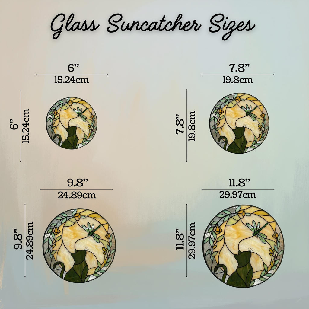 Cat & Dragonfly Glass Suncatcher Window Decor