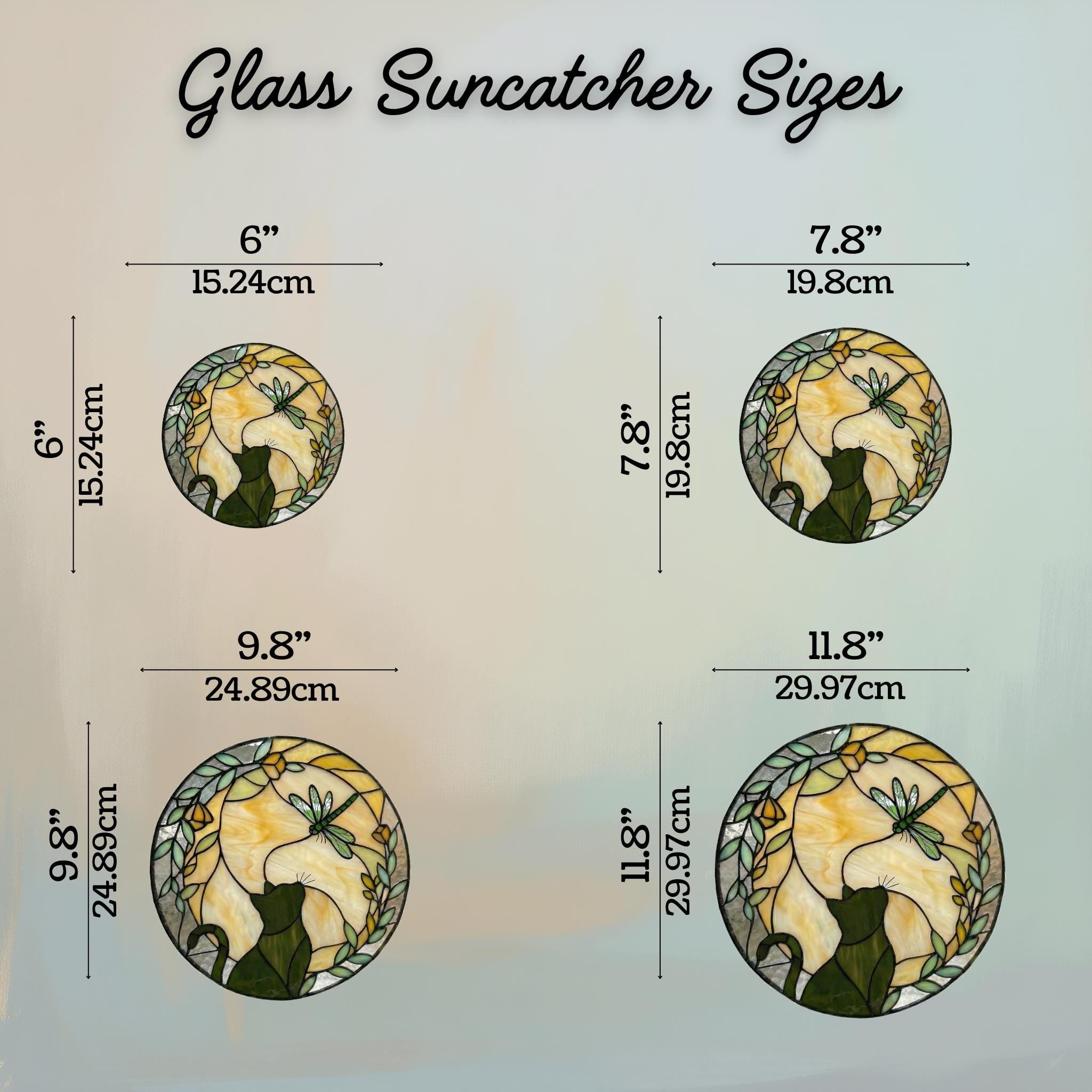 Cat & Dragonfly Glass Suncatcher Window Decor