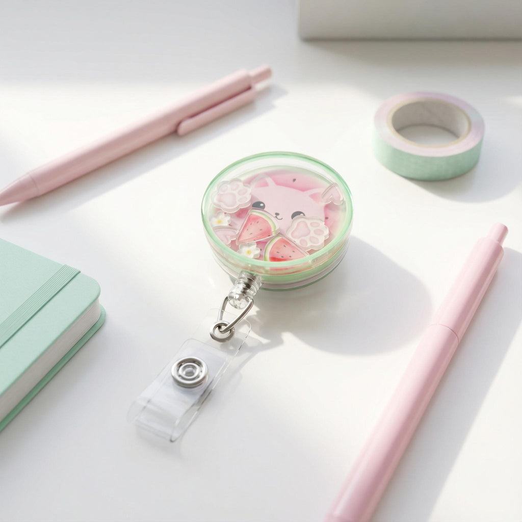 Watermelon Cat Shaker Badge Reel
