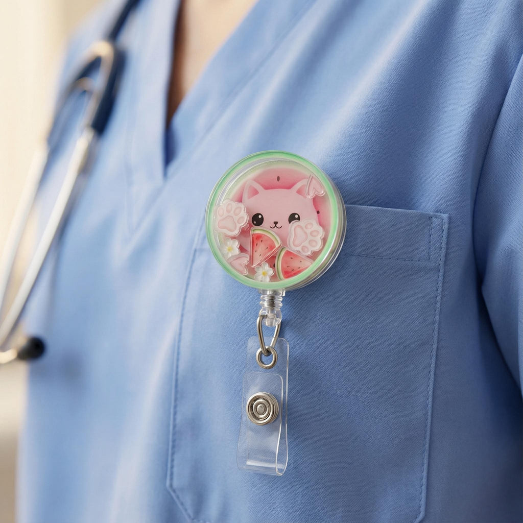 Watermelon Cat Shaker Badge Reel