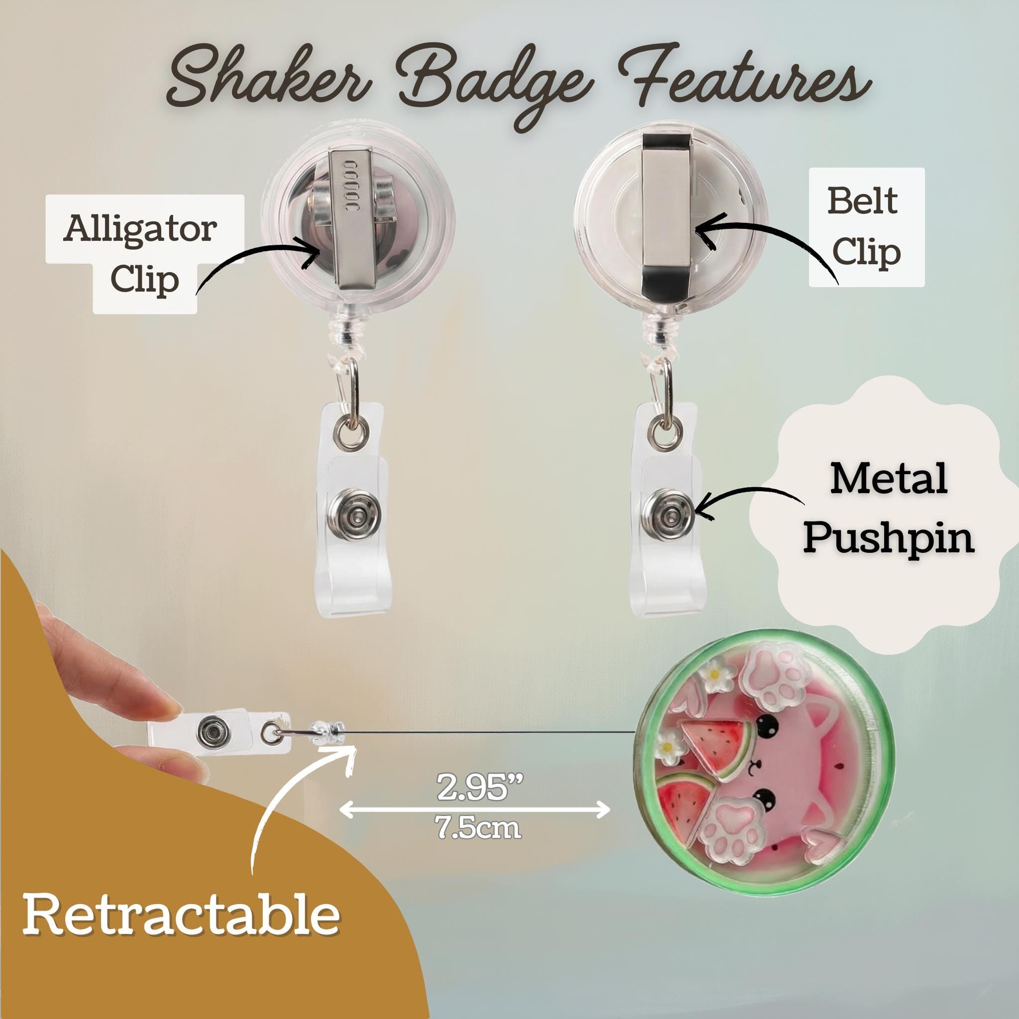 Watermelon Cat Shaker Badge Reel