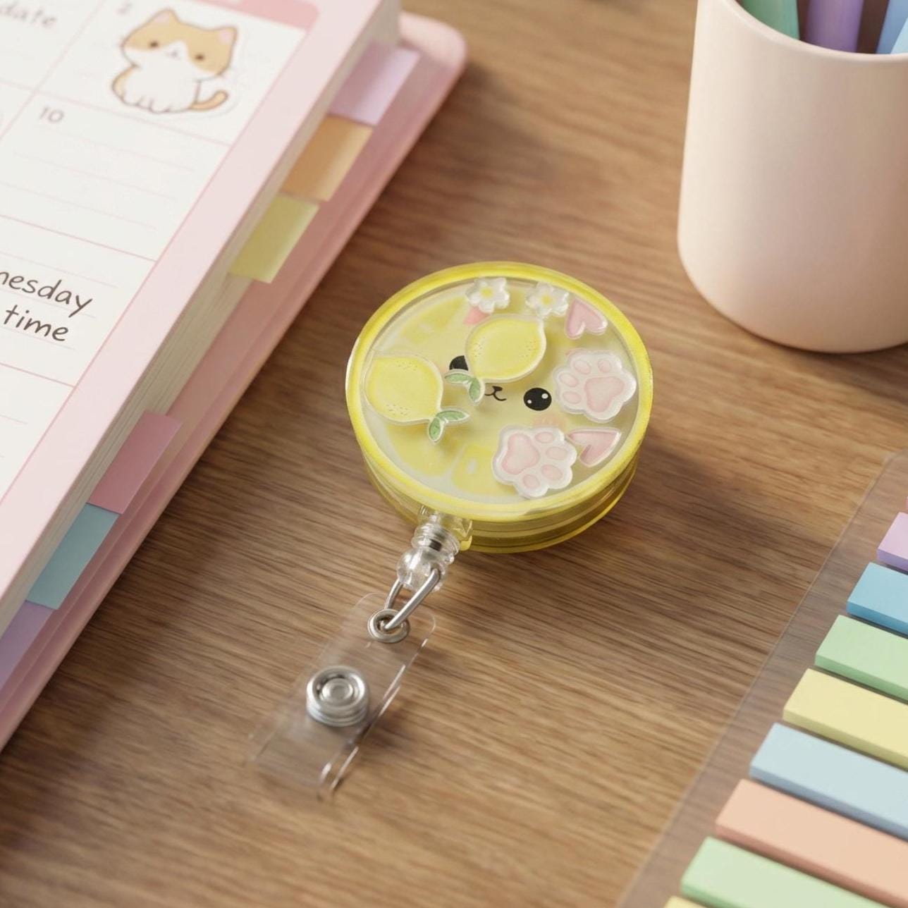 Lemon Cat Shaker Badge Reel