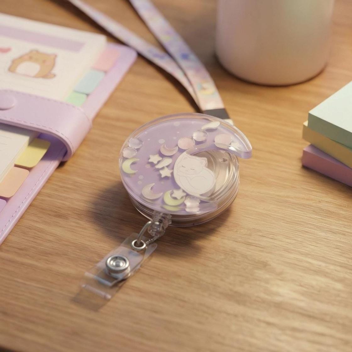 Crescent Moon Cat Shaker Badge Reel