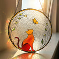 Cat & Butterfly Stained Glass Suncatcher