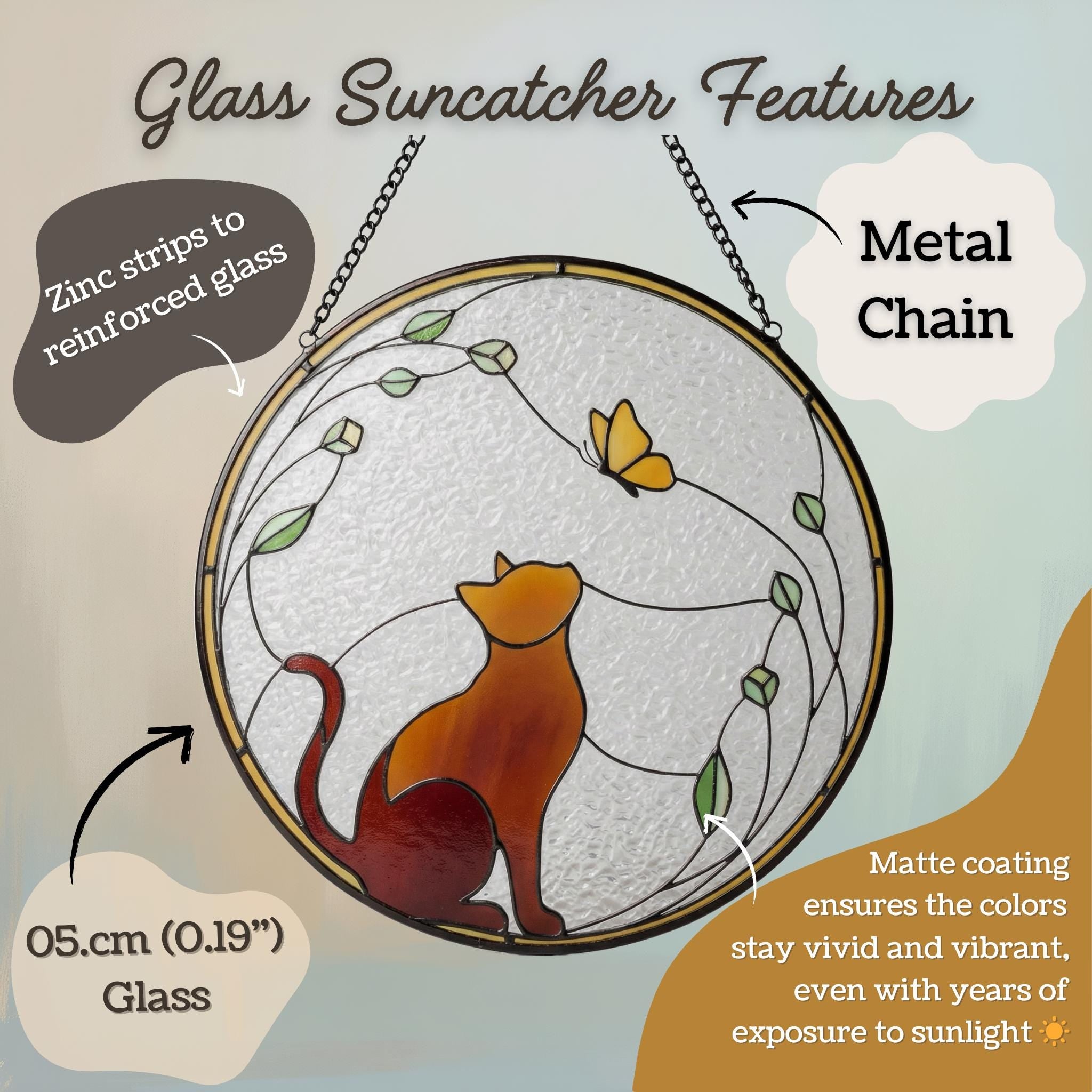 Cat & Butterfly Stained Glass Suncatcher