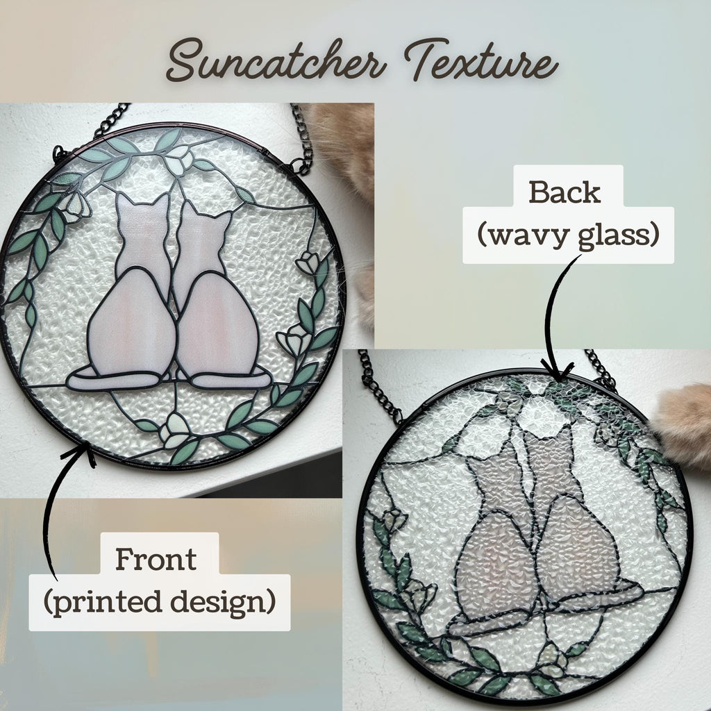 Cat & Dragonfly Glass Suncatcher Window Decor