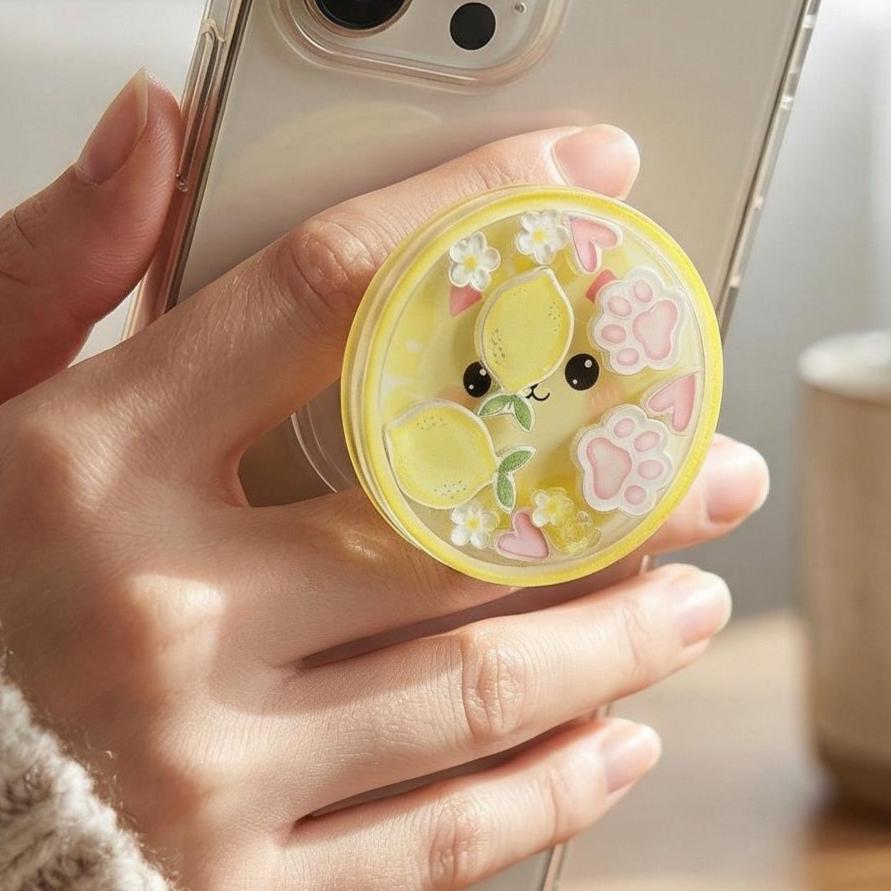 Kawaii Lemon Cat Shaker Phone Grip