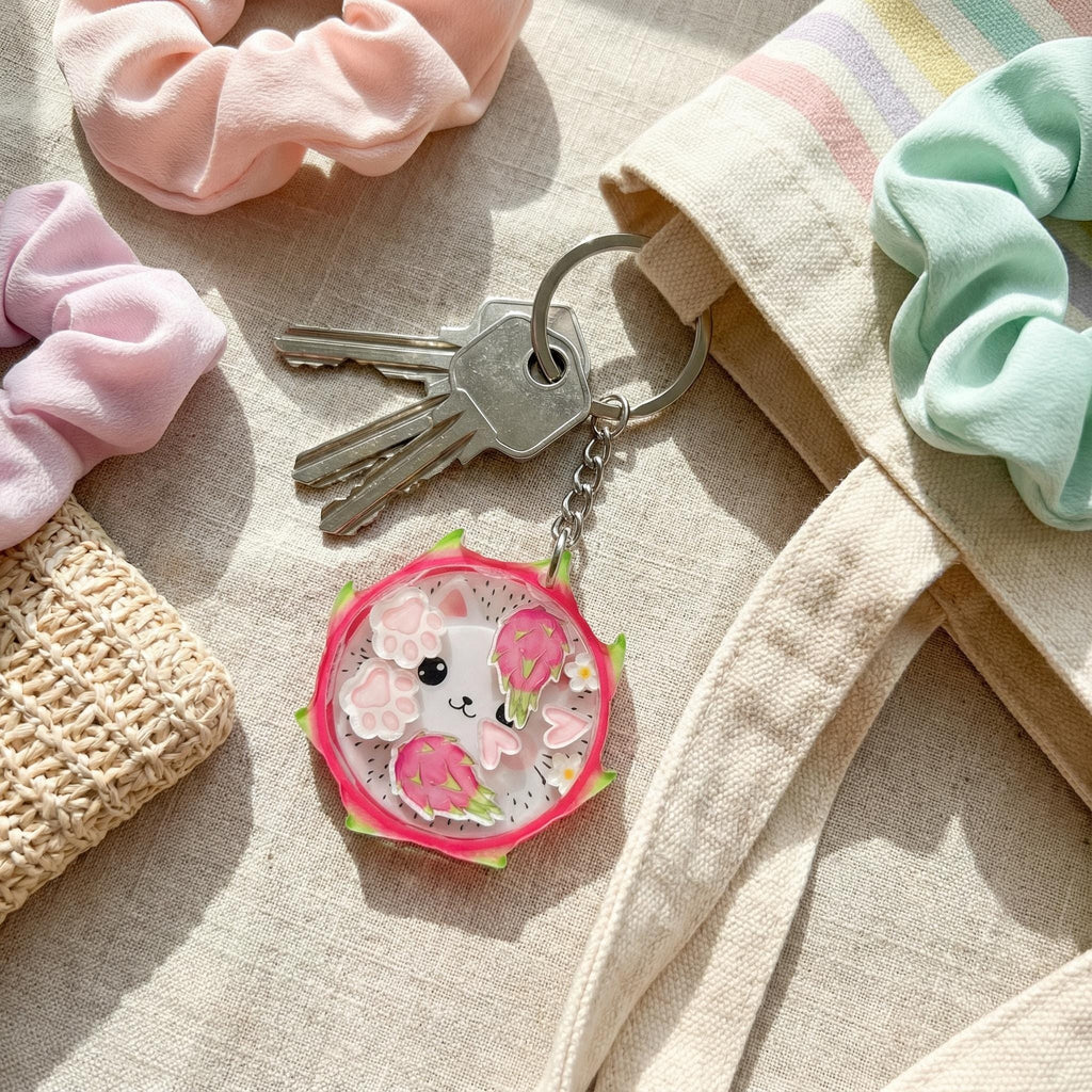 Dragon Fruit Cat Shaker ADHD Keychain