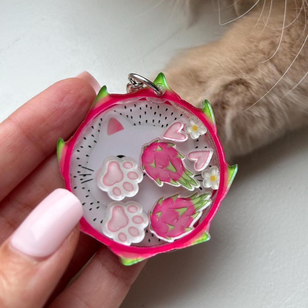 Dragon Fruit Cat Shaker ADHD Keychain