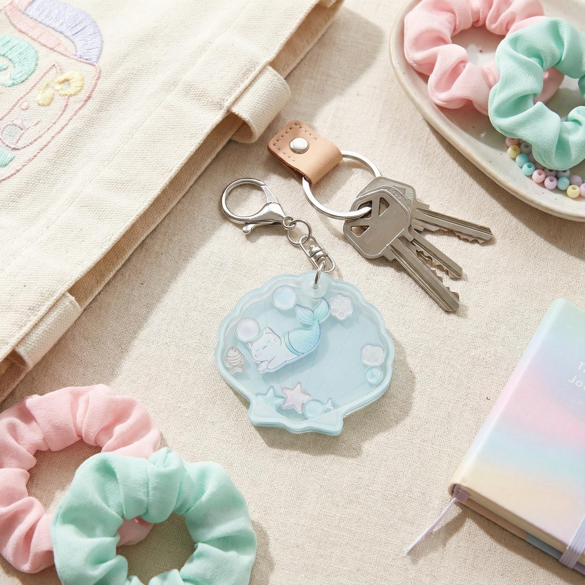 Purrmaid Mermaid Cat Shaker ADHD Keychain