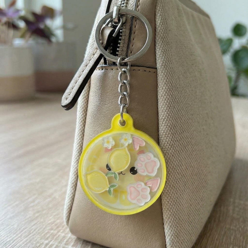 Lemon Cat Shaker ADHD Keychain
