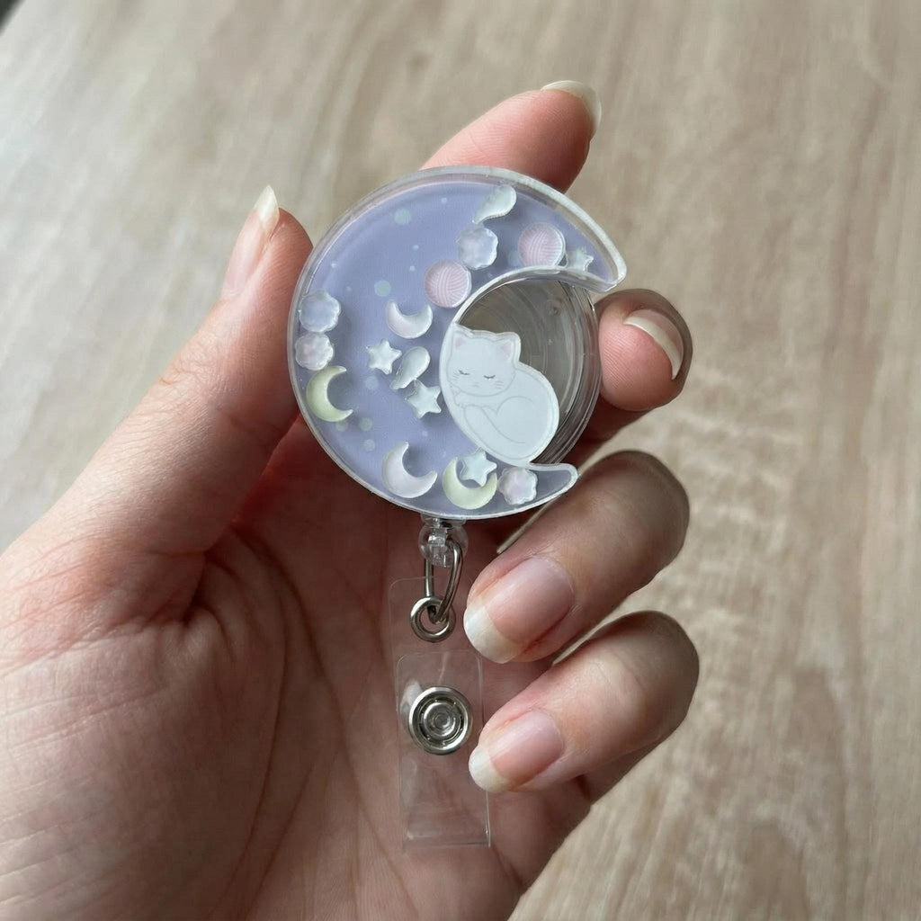 Crescent Moon Cat Shaker Badge Reel