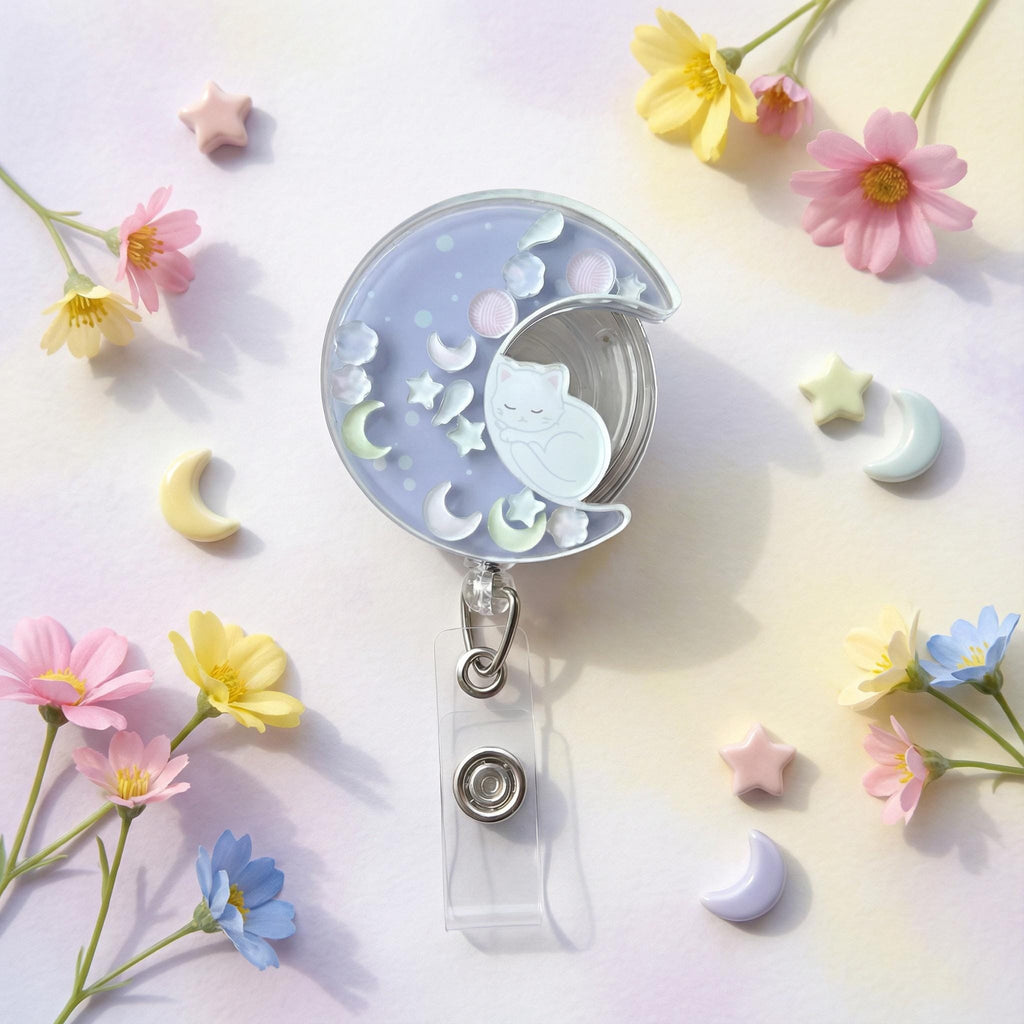 Crescent Moon Cat Shaker Badge Reel