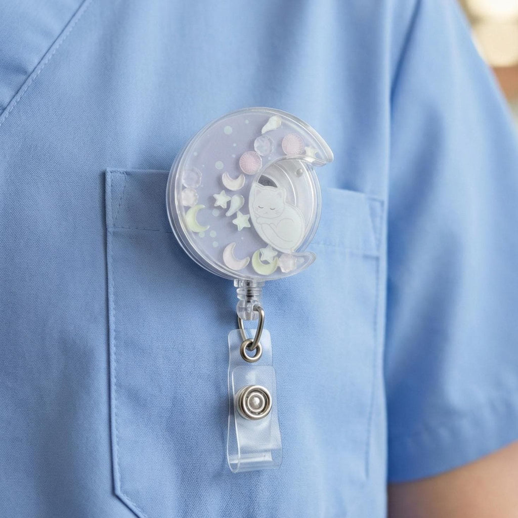 Crescent Moon Cat Shaker Badge Reel