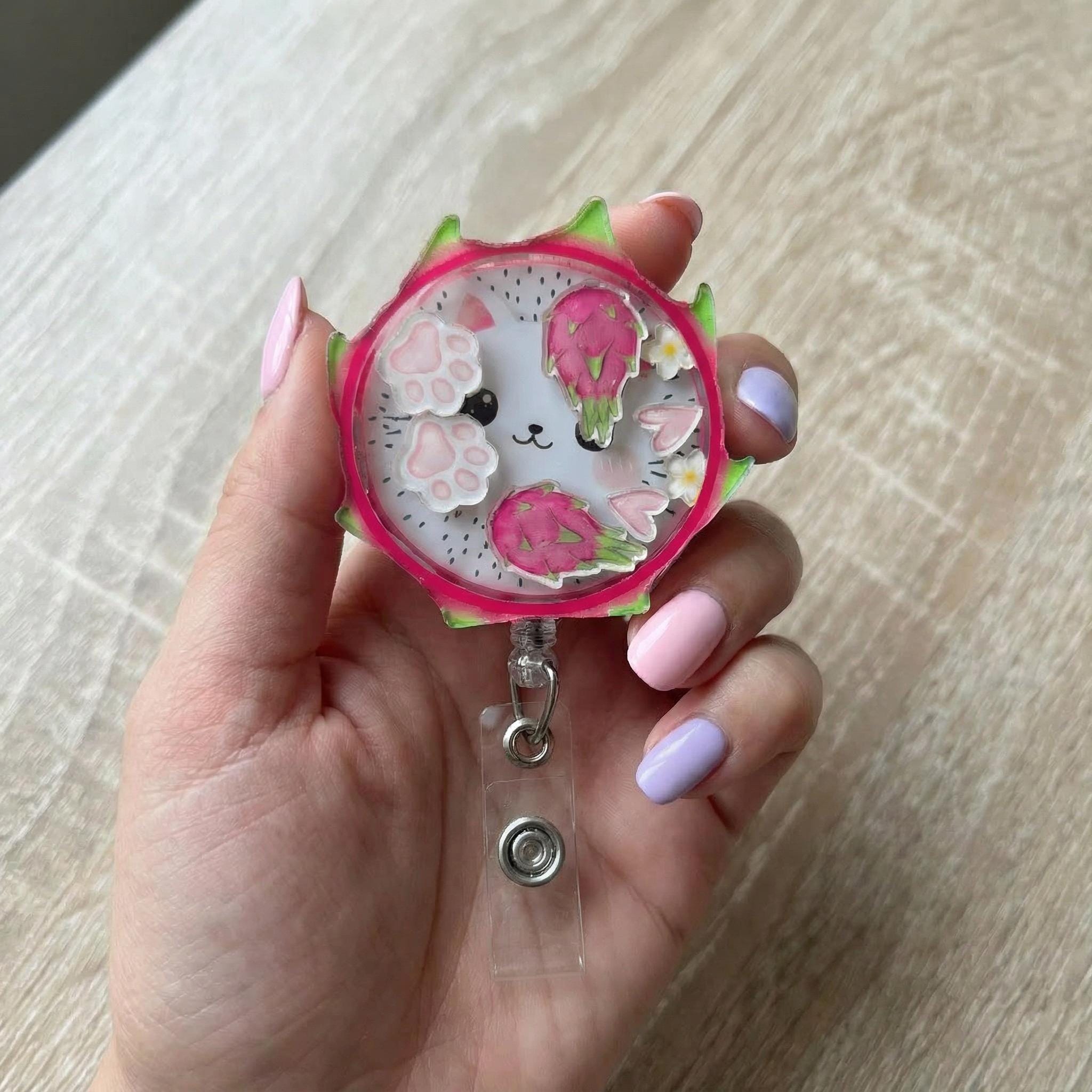 Dragon Fruit Cat Shaker Badge Reel
