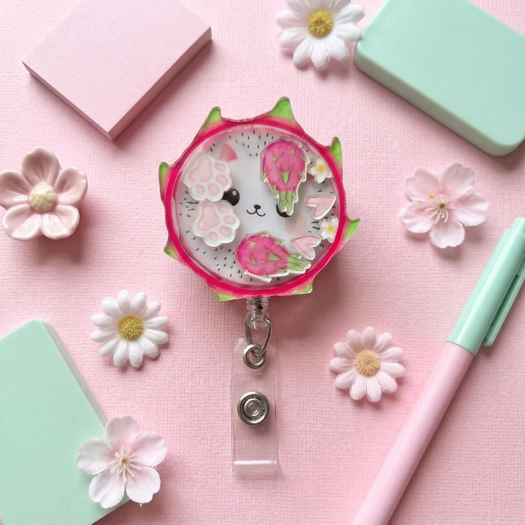 Dragon Fruit Cat Shaker Badge Reel