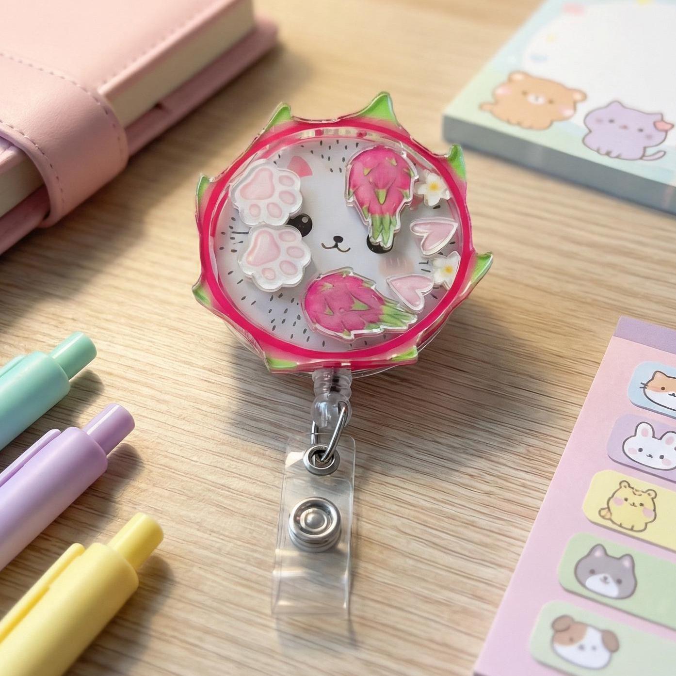 Dragon Fruit Cat Shaker Badge Reel