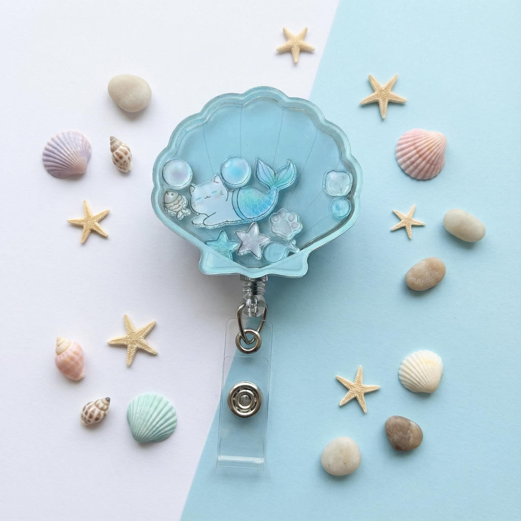 Purrmaid Mermaid Cat Shaker Badge Reel