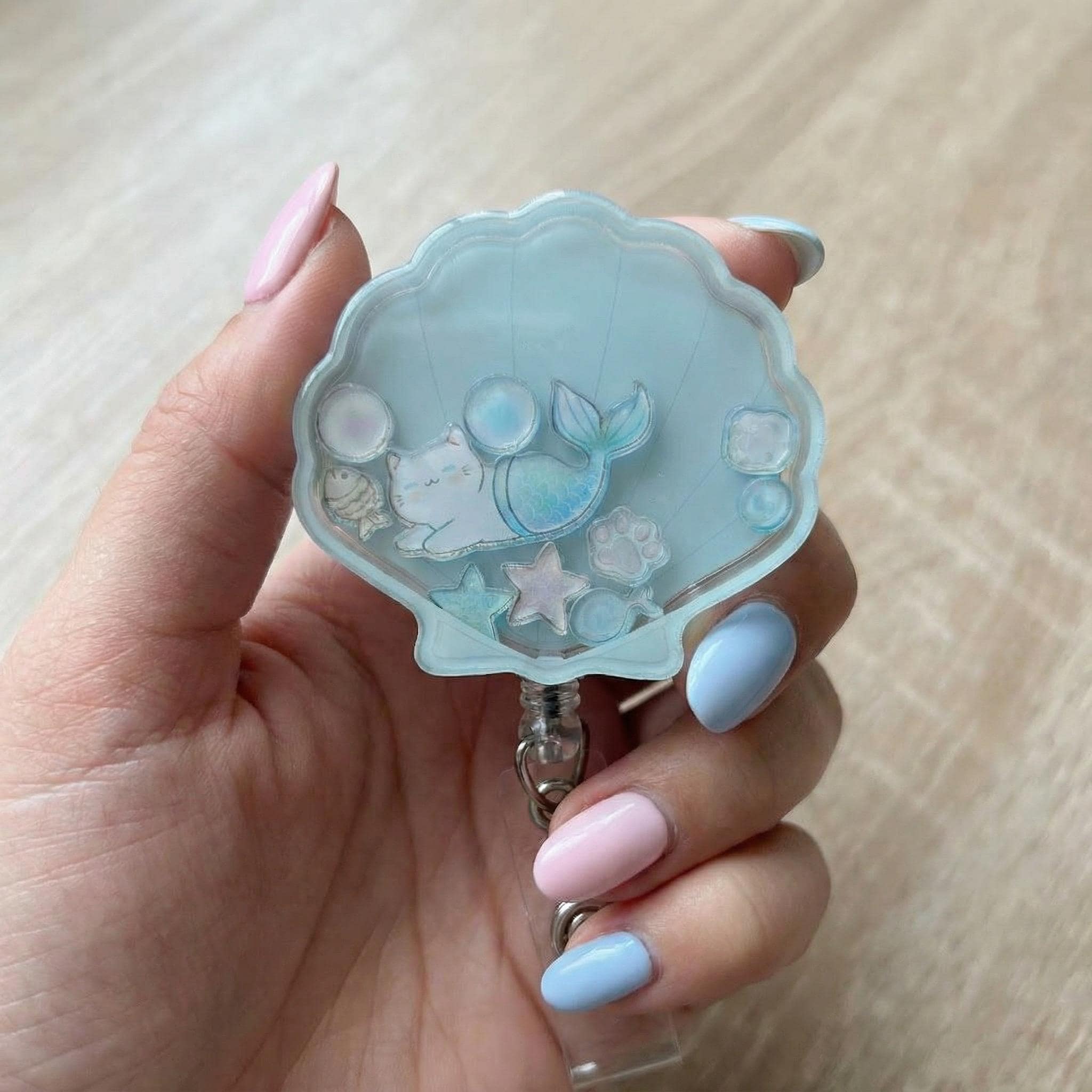 Purrmaid Mermaid Cat Shaker Badge Reel