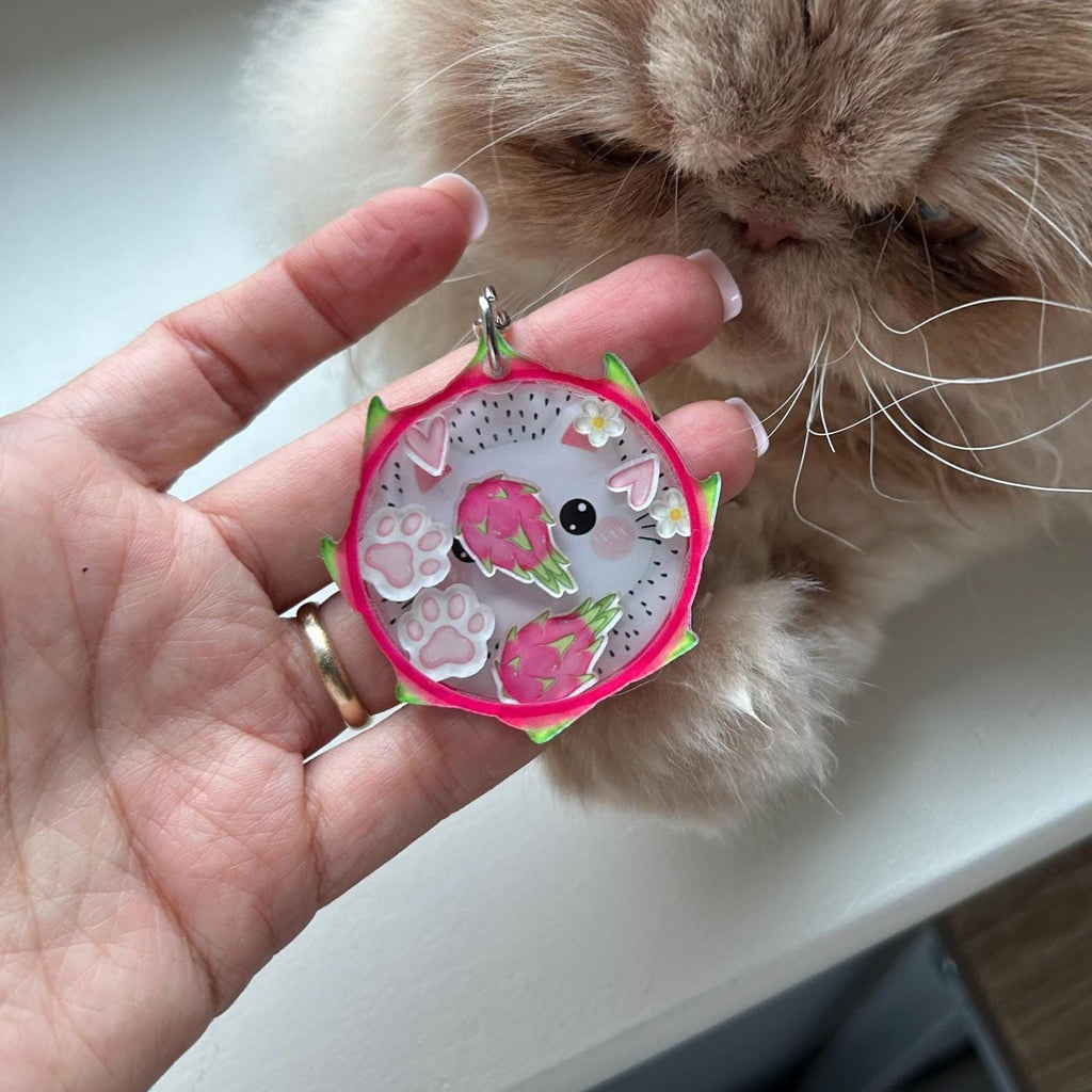 Dragon Fruit Cat Shaker ADHD Keychain
