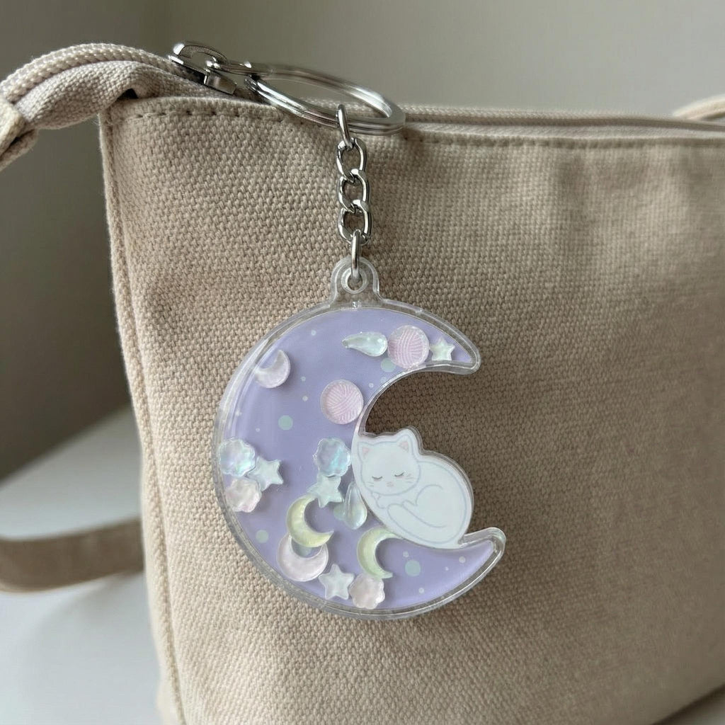 Cresent Moon Cat Shaker ADHD Keychain