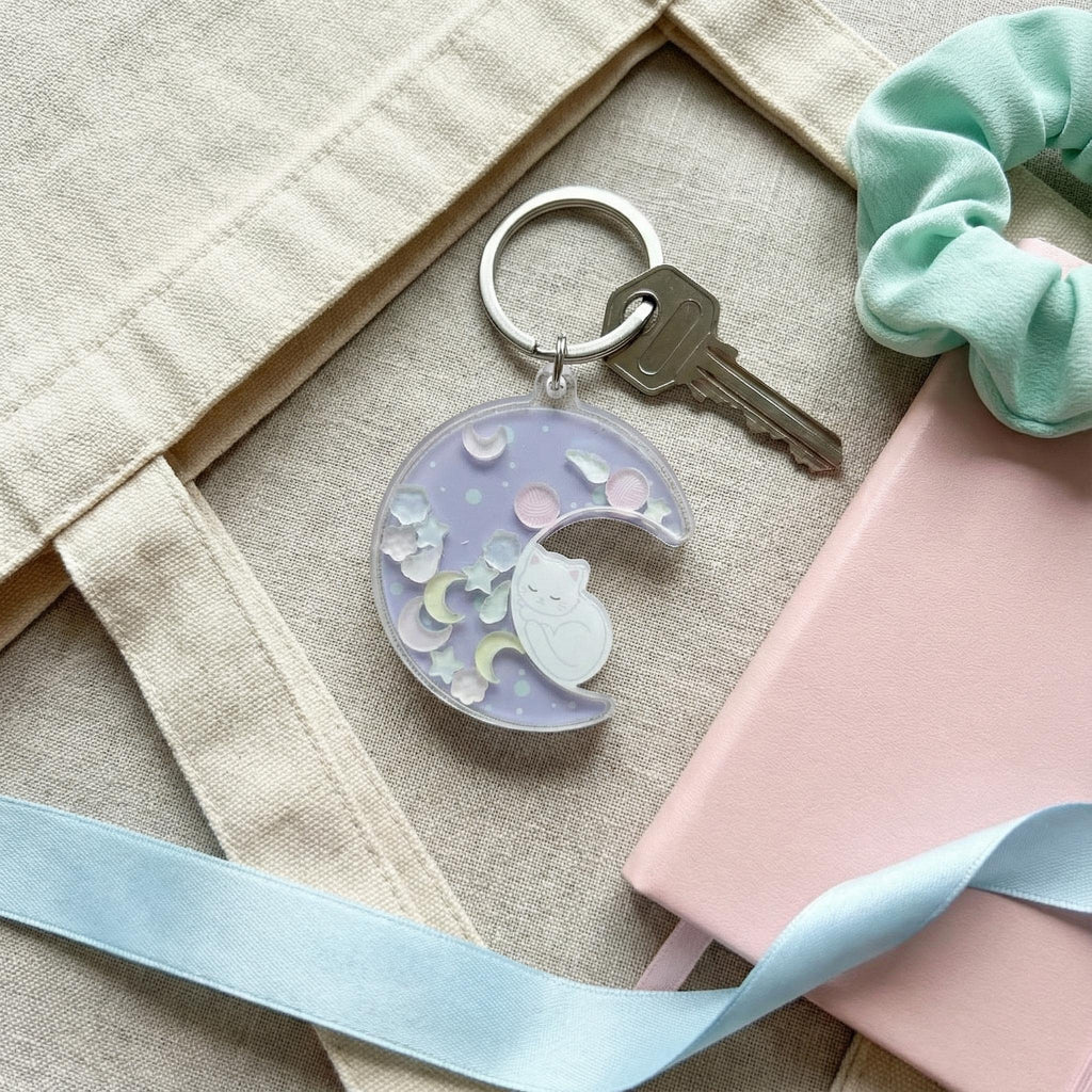 Cresent Moon Cat Shaker ADHD Keychain