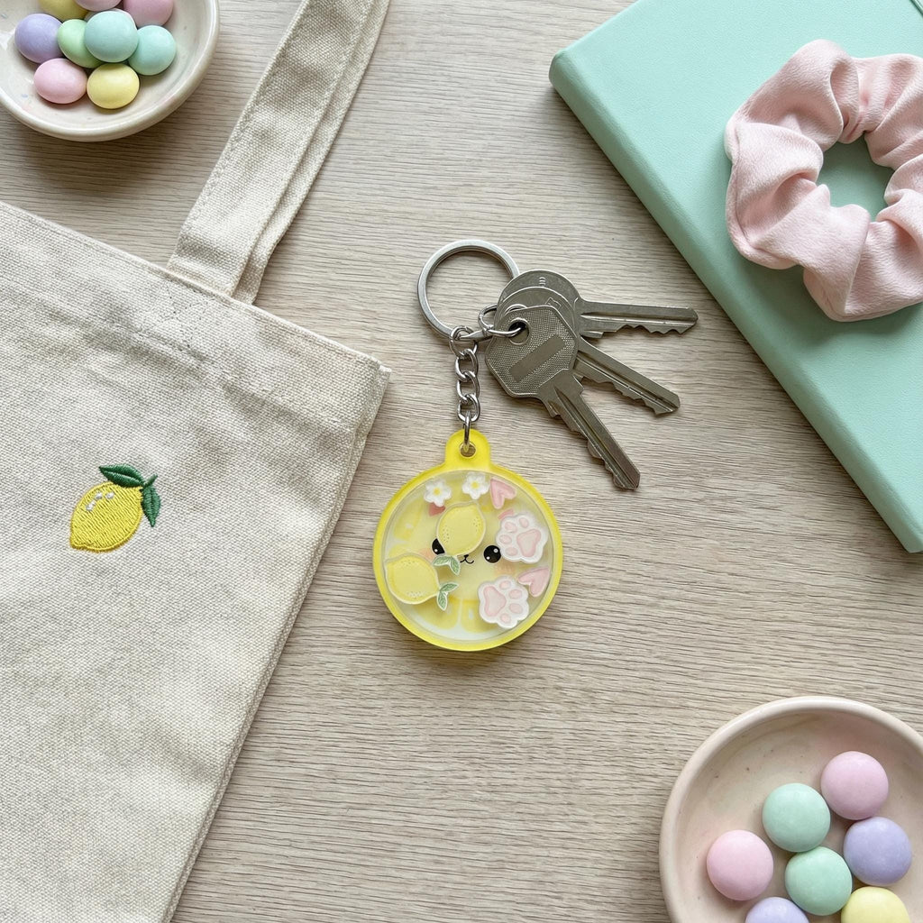 Lemon Cat Shaker ADHD Keychain