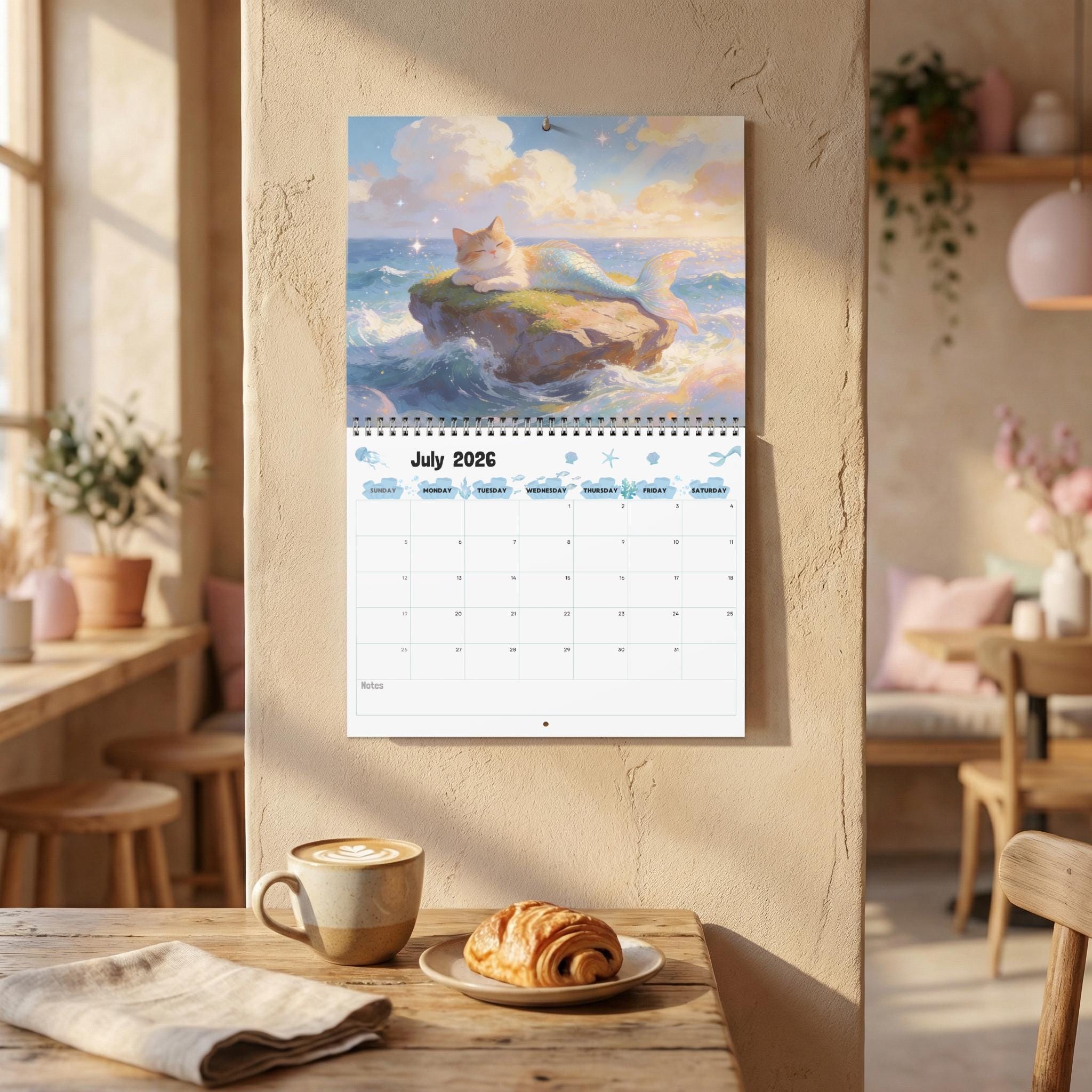 2026 / 2027 Purrmaid Calendar, Magical Mermaid Cat Art