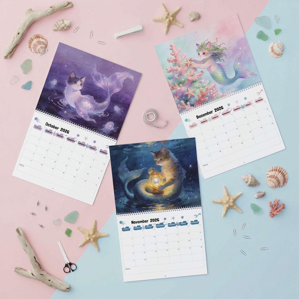 2026 / 2027 Purrmaid Calendar, Magical Mermaid Cat Art