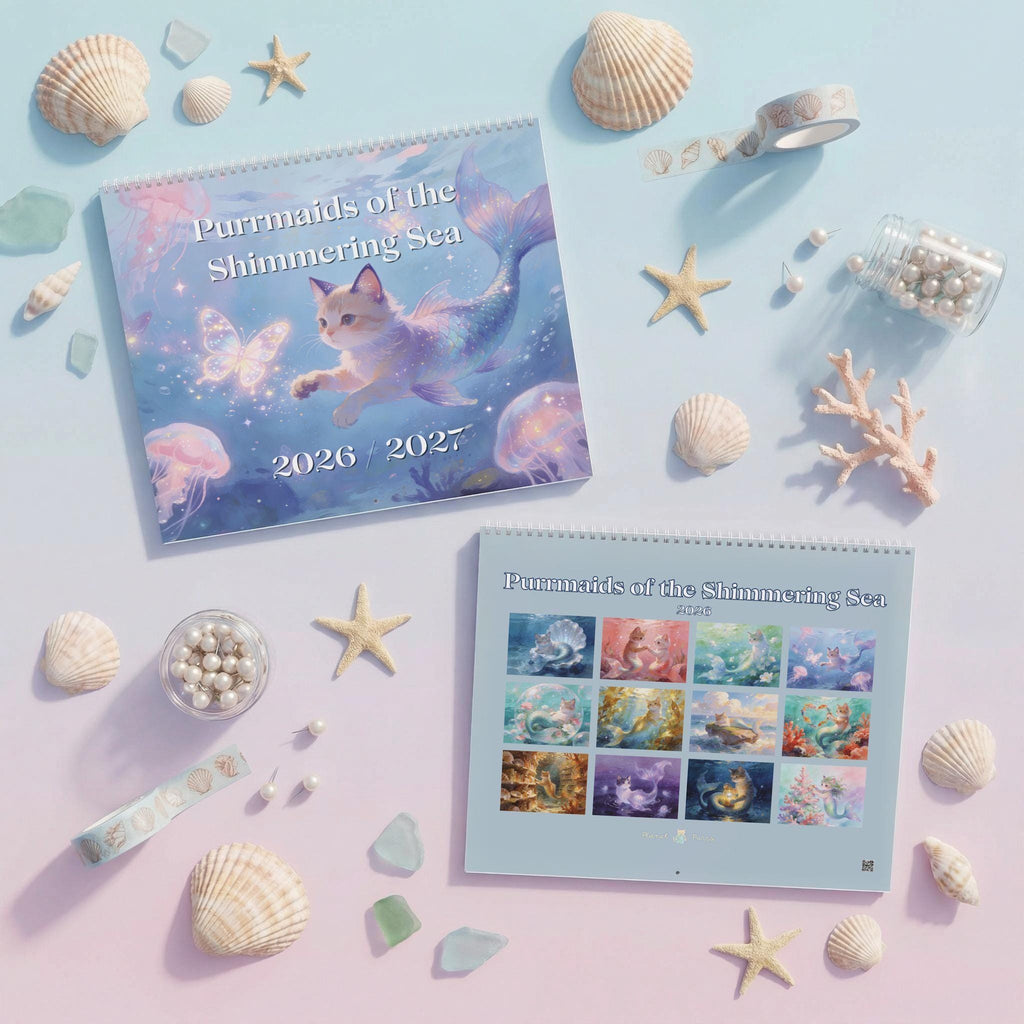 2026 / 2027 Purrmaid Calendar, Magical Mermaid Cat Art